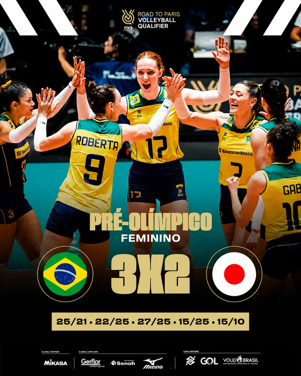 Arte do Pré-Olímpico feminino Brasil três a dois Japão